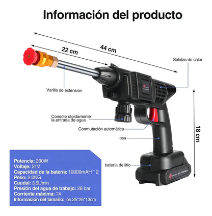 Hidrolavadora Portátil Con 2 Baterías | Limpieza rápida y fácil ⚡